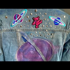 Custom beaded painted Denim jacket Star Trek uniform lined Trucker Space Spock